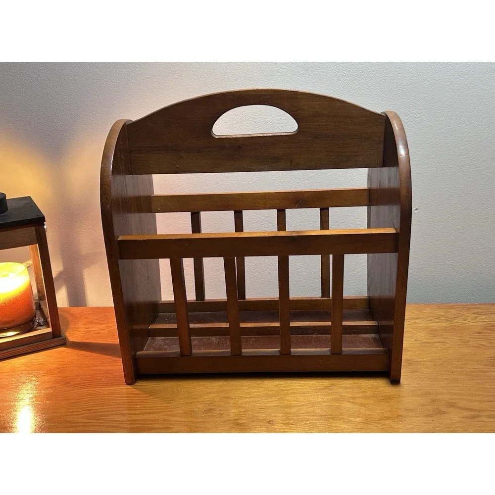 Vintage Large Oak Magazine Rack  Country Cottage 60s 70s Oversized 17x19.5